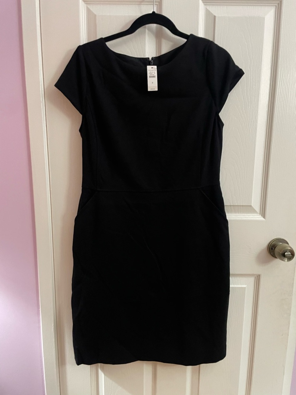 Talbots Black Cap-Sleeve Midi Sheath Dress